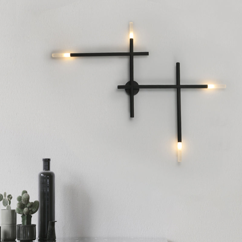 Contemporary Black/Gold Metallic Wall Light With Led Crossed Lines Black