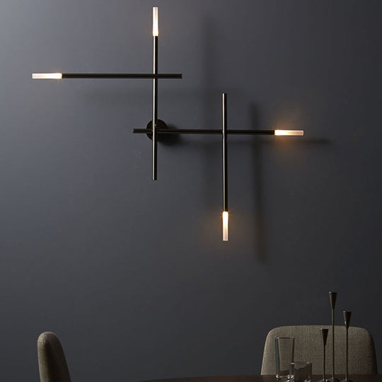 Contemporary Black/Gold Metallic Wall Light With Led Crossed Lines