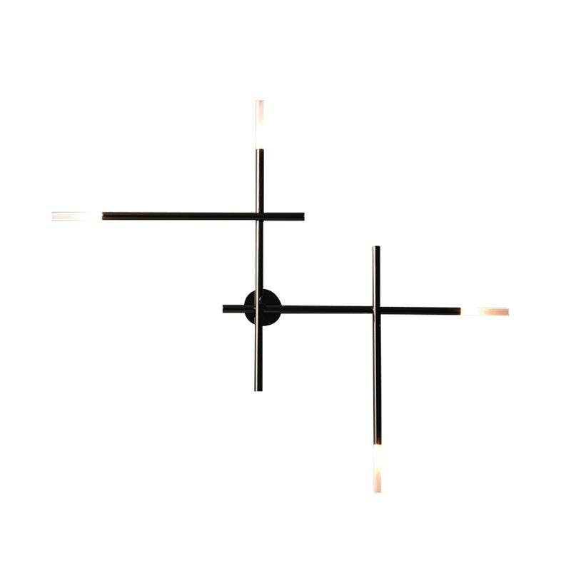 Contemporary Black/Gold Metallic Wall Light With Led Crossed Lines