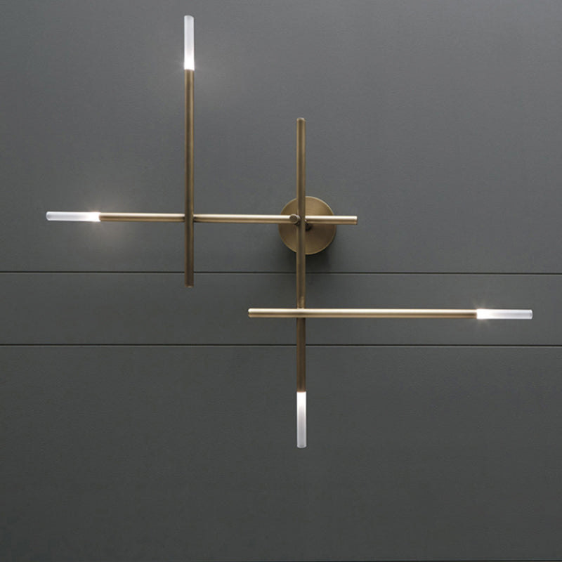 Contemporary Black/Gold Metallic Wall Light With Led Crossed Lines