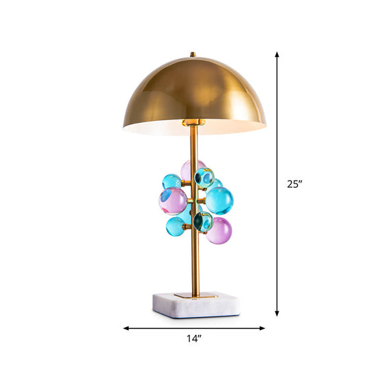 Modernist Metallic Dome Desk Light With Colorful Crystal Balls - Gold Finish