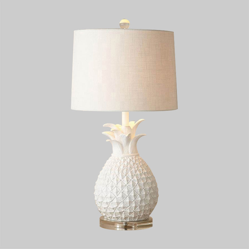 Pineapple Night Light: Resin Cartoon Table Lamp With Drum Fabric Shade 1 Bulb White/Yellow Glow