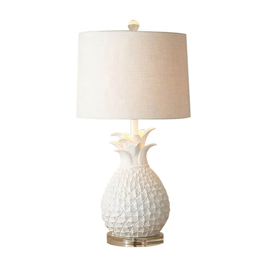 Pineapple Night Light: Resin Cartoon Table Lamp With Drum Fabric Shade 1 Bulb White/Yellow Glow