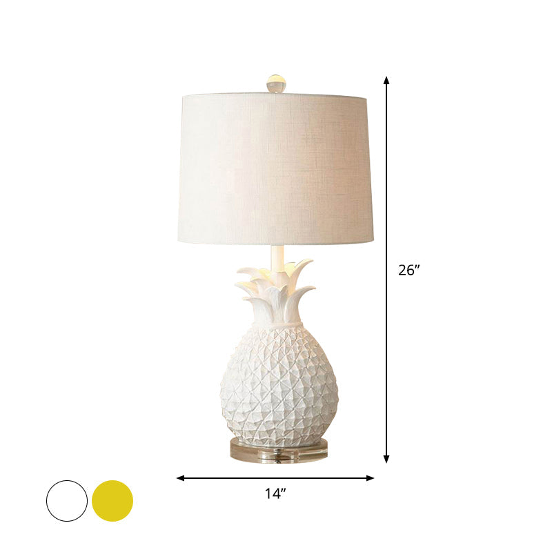 Pineapple Night Light: Resin Cartoon Table Lamp With Drum Fabric Shade 1 Bulb White/Yellow Glow