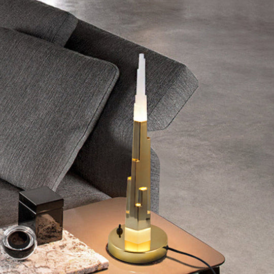 Lise - Modernism Acrylic LED Table Lamp - Burj Tower Nightstand, White/Gold