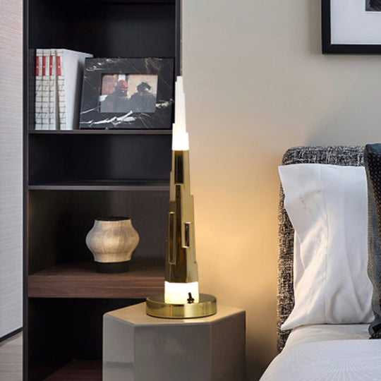 Modern Burj Tower Nightstand Lamp: Acrylic Led Table Light In White/Gold For Study Room