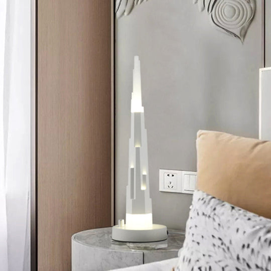 Modern Burj Tower Nightstand Lamp: Acrylic Led Table Light In White/Gold For Study Room White