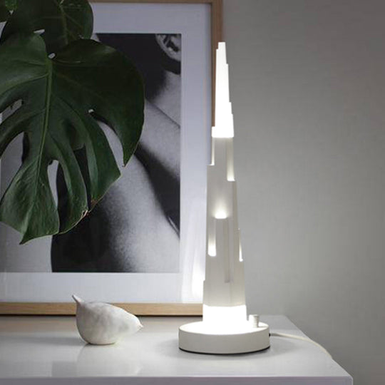 Modern Burj Tower Nightstand Lamp: Acrylic Led Table Light In White/Gold For Study Room