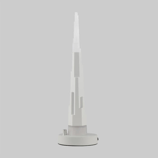 Modern Burj Tower Nightstand Lamp: Acrylic Led Table Light In White/Gold For Study Room