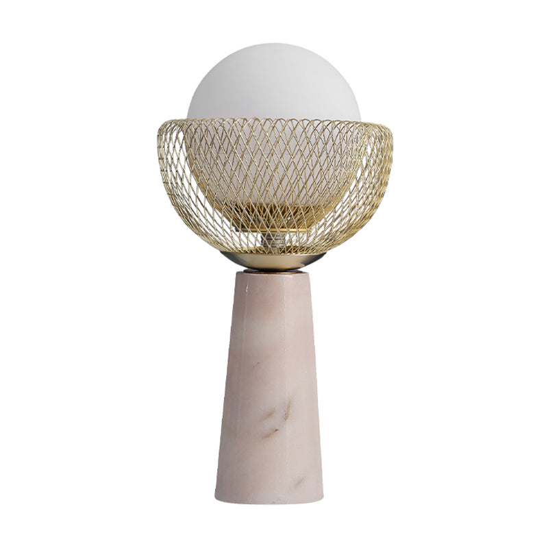 Minimalist Gold Mesh Night Lamp With White Glass Table Light