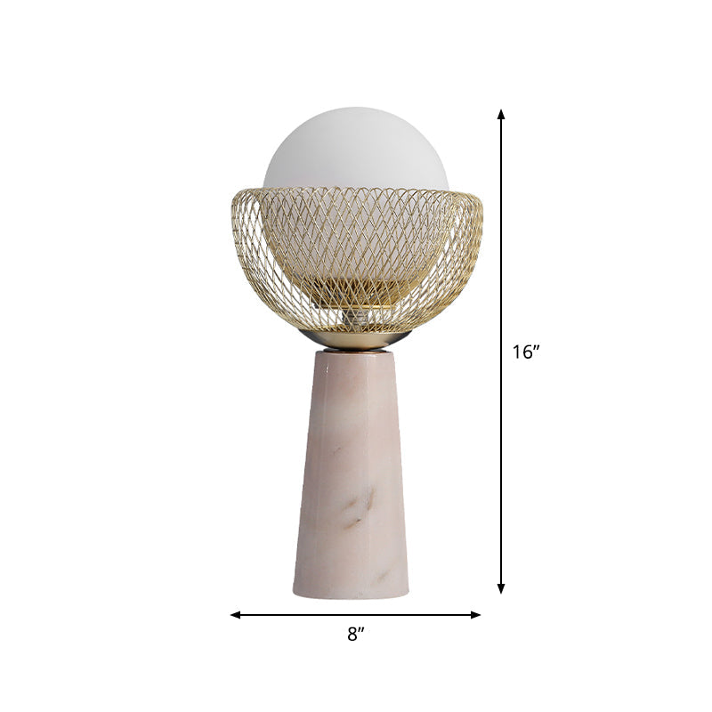 Rita - Minimalist Sphere White Glass Table Light Minimalist 1-Head Gold Night Lamp with Mesh Design