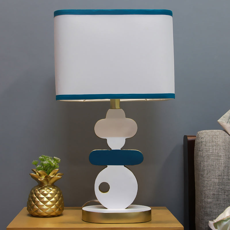 Giovanna - Modern Single Light Bedside Night Lamp Modern Blue/Green Reading Task Lighting with Barrel Fabric Shade