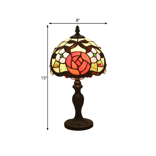 Elizabeth - Rose Domed Table Light 1 Light Hand Cut Glass Tiffany Style Rose Patterned Nightstand Lamp for Bedroom