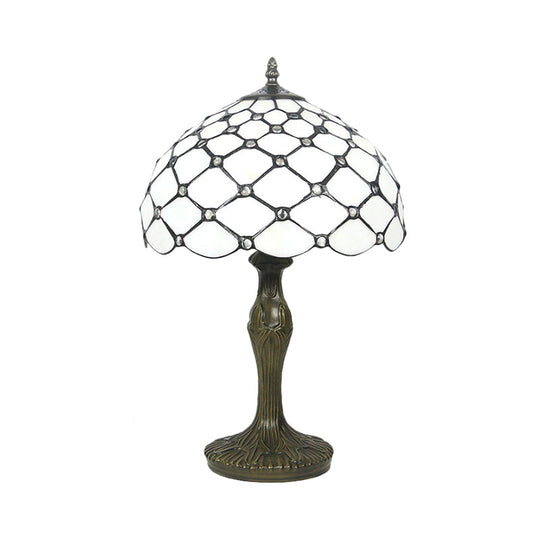 Brass Tiffany White Glass Beaded Task Lamp With Scalloped Edge - 1 Light Night Lighting