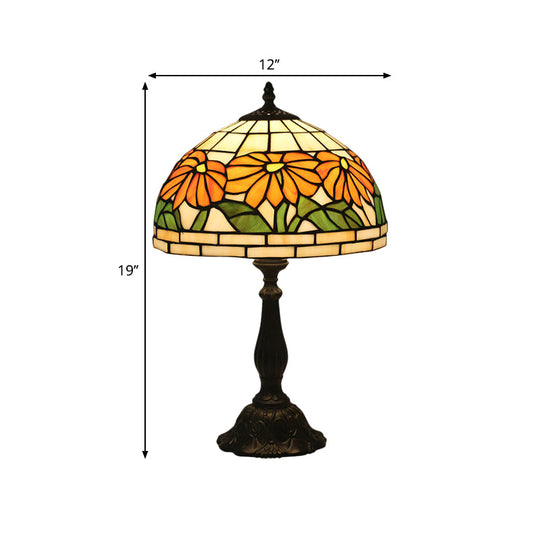 Orange Tiffany Night Light With Cut Glass Flower Shade