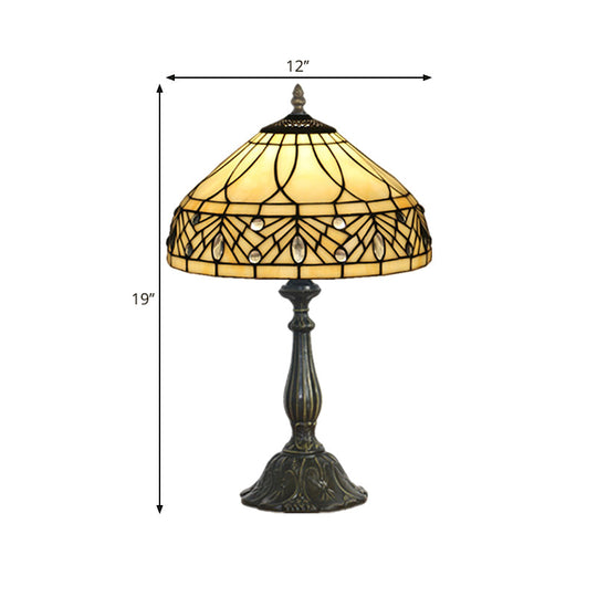 Baroque Brass Tapered Glass Night Table Lamp With 1-Head For Bedroom