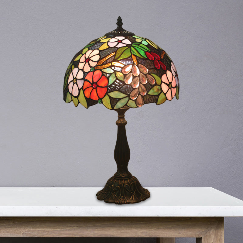 Grape And Floral Cut Glass Nightstand Lighting Tiffany Brass Night Lamp With Bowl Shade