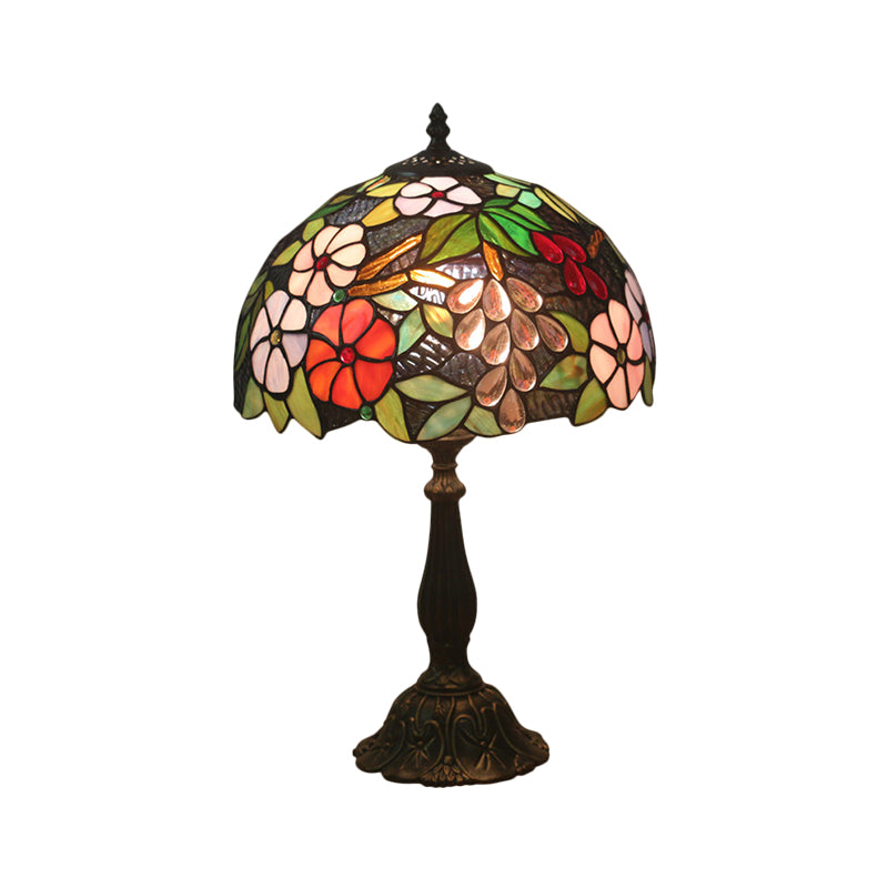 Grape And Floral Cut Glass Nightstand Lighting Tiffany Brass Night Lamp With Bowl Shade