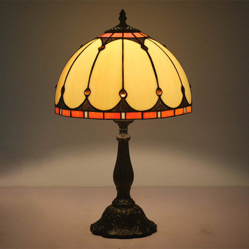 Victorian Brass Reading Lamp: Yellow Glass Dome Task Lighting For Bedroom