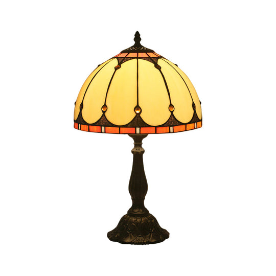 Victorian Brass Reading Lamp: Yellow Glass Dome Task Lighting For Bedroom