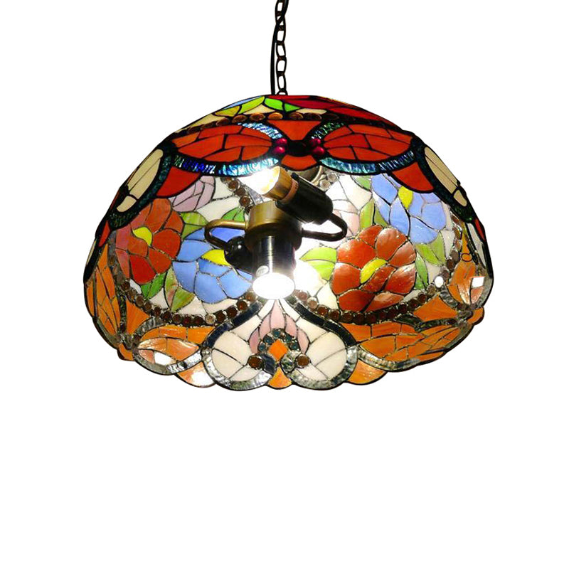 Bloom Stained Glass Ceiling Pendant Light with Adjustable Chain - Victorian Red/Yellow/Red-Yellow-Blue-Green (Set of 3)