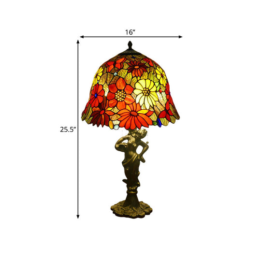 Baroque Gold Stained Glass Flower Patterned Night Lighting Lamp With Elegant Bell/Scalloped Design