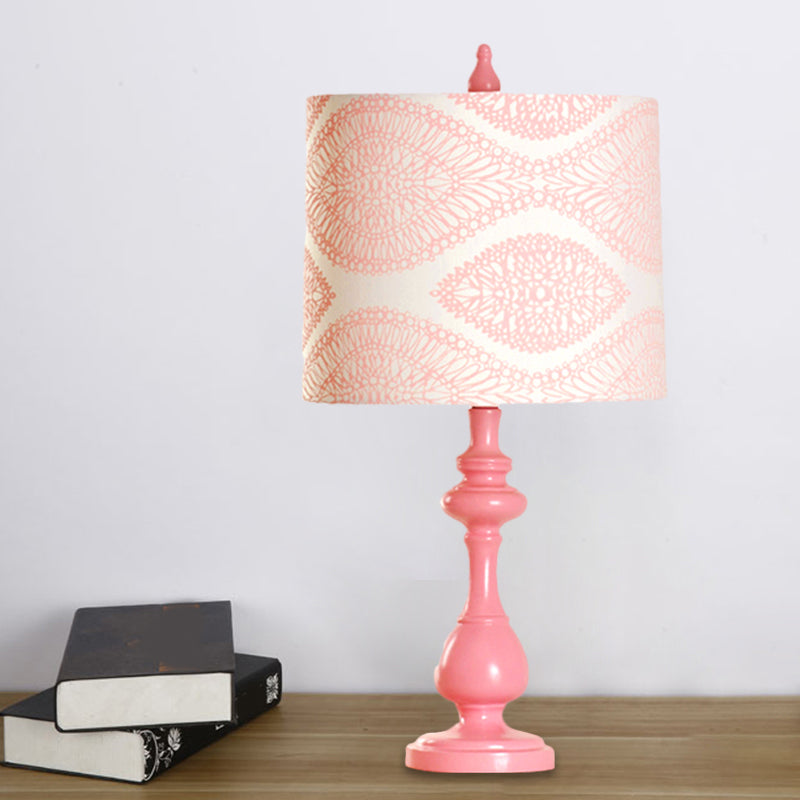 Macaron Barrel Night Lamp In Pink With Column Base - Bedroom Task Lighting