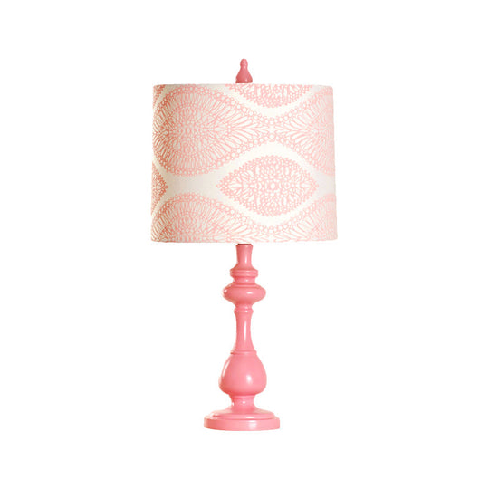 Macaron Barrel Night Lamp In Pink With Column Base - Bedroom Task Lighting