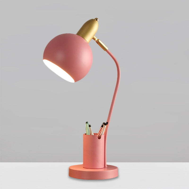 Metal Dome Nightstand Lamp: Macaron 1-Head White/Pink/Yellow With Tubular Penrack Design