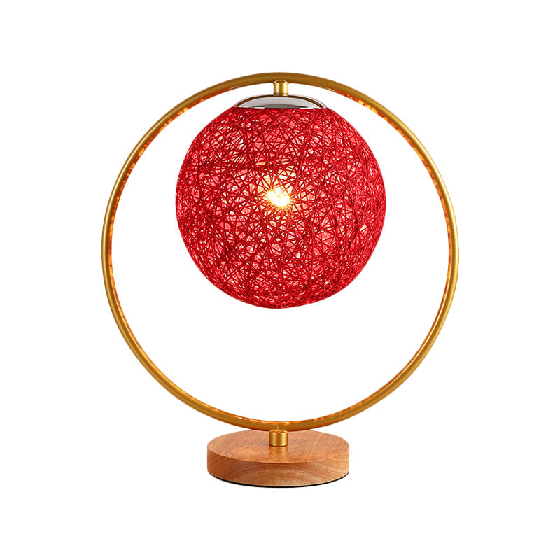 Minimalist Beige/Red Sphere Desk Lamp With Single Fabric Head And Round Frame Design