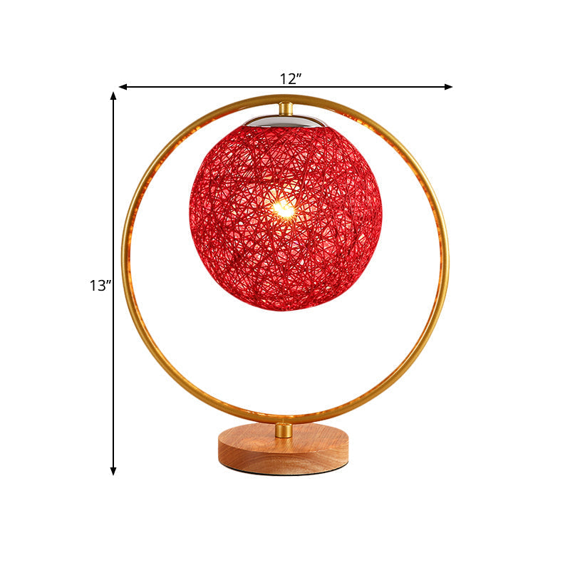 Minimalist Beige/Red Sphere Desk Lamp With Single Fabric Head And Round Frame Design