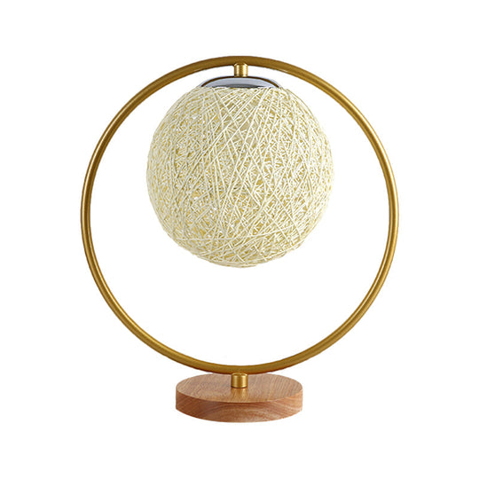 Minimalist Beige/Red Sphere Desk Lamp With Single Fabric Head And Round Frame Design