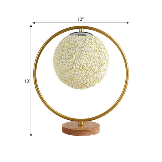 Minimalist Beige/Red Sphere Desk Lamp With Single Fabric Head And Round Frame Design