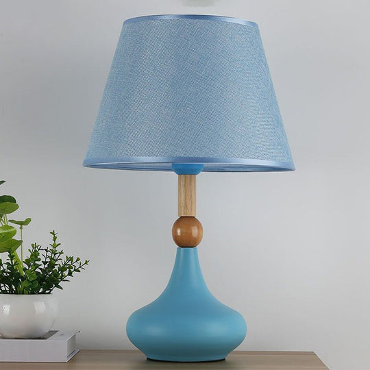 Macaron Fabric 1-Head Night Table Light With Metallic Vase Base - Grey/Pink/Blue