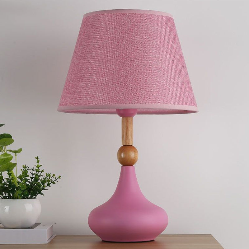 Macaron Fabric 1-Head Night Table Light With Metallic Vase Base - Grey/Pink/Blue