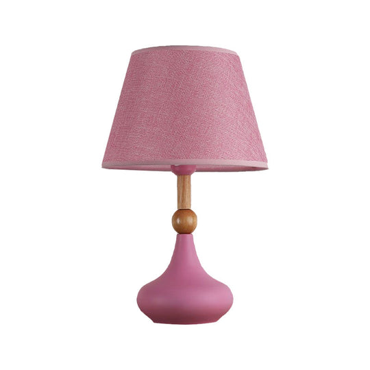 Macaron Fabric 1-Head Night Table Light With Metallic Vase Base - Grey/Pink/Blue