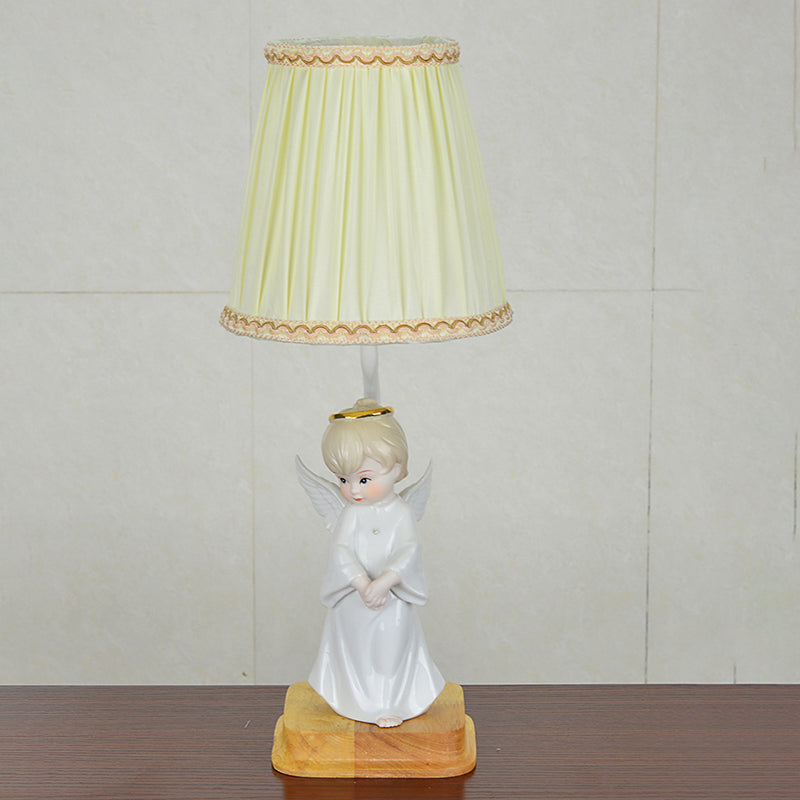 Nordic Yellow Cone Lamp With Pleated Fabric Shade - Stylish Desk Lighting Angel Deco (1 Light)