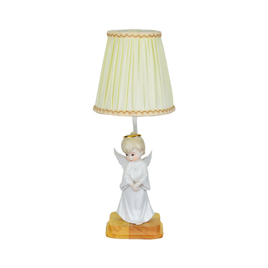 Nordic Yellow Cone Lamp With Pleated Fabric Shade - Stylish Desk Lighting Angel Deco (1 Light)