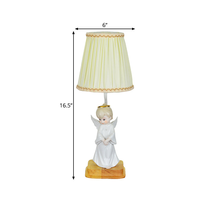 Nordic Yellow Cone Lamp With Pleated Fabric Shade - Stylish Desk Lighting Angel Deco (1 Light)