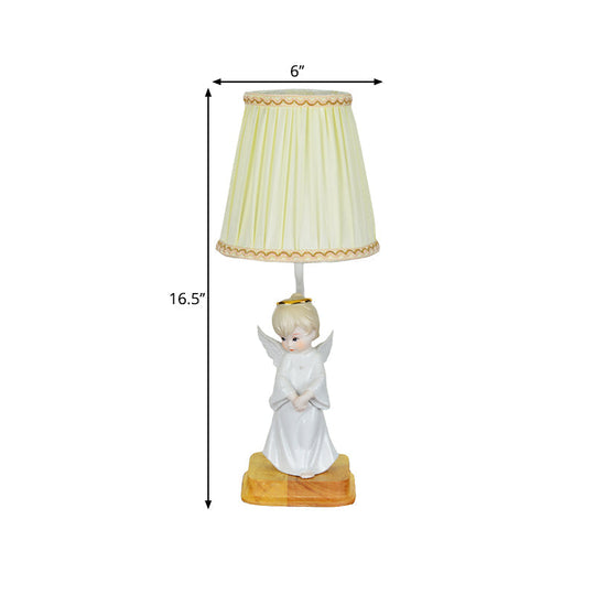 Nordic Yellow Cone Lamp With Pleated Fabric Shade - Stylish Desk Lighting Angel Deco (1 Light)