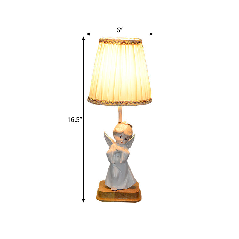 Nordic Yellow Cone Lamp With Pleated Fabric Shade - Stylish Desk Lighting Angel Deco (1 Light)