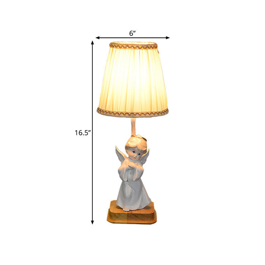 Nordic Yellow Cone Lamp With Pleated Fabric Shade - Stylish Desk Lighting Angel Deco (1 Light)