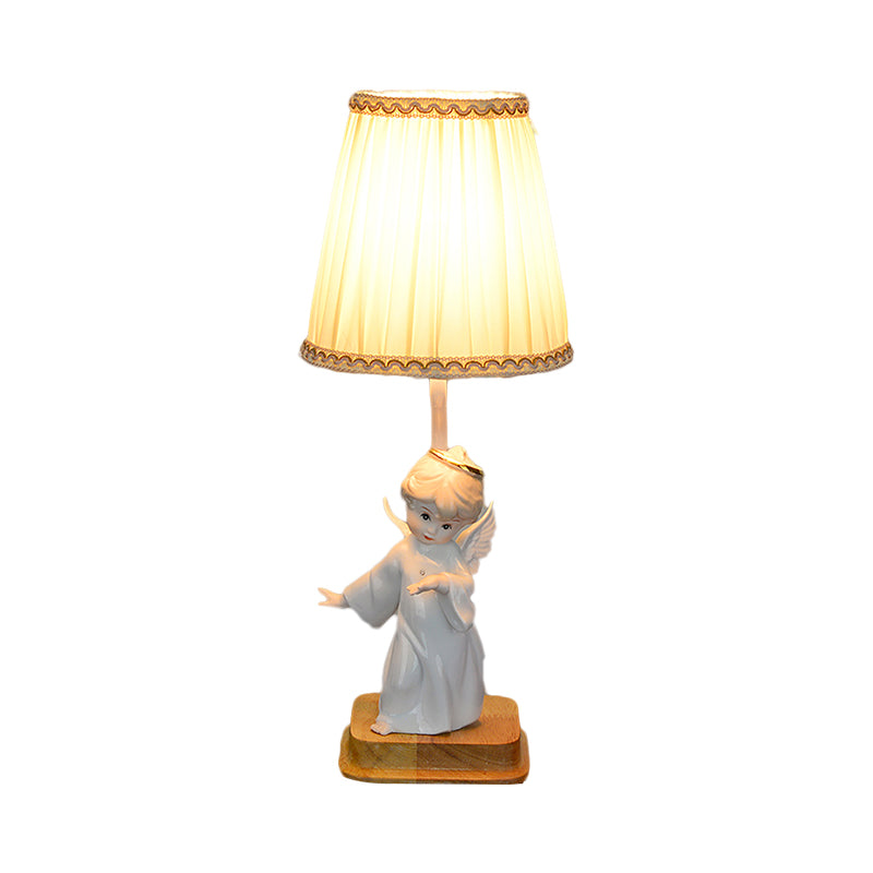 Nordic Yellow Cone Lamp With Pleated Fabric Shade - Stylish Desk Lighting Angel Deco (1 Light)