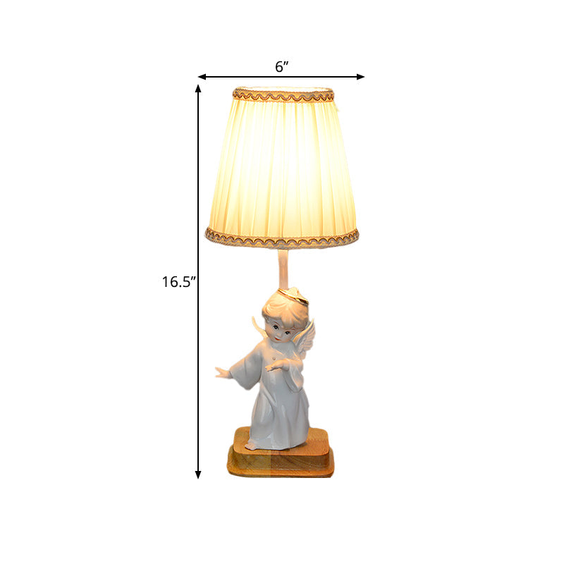 Nordic Yellow Cone Lamp With Pleated Fabric Shade - Stylish Desk Lighting Angel Deco (1 Light)