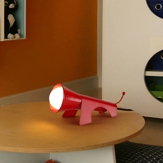 Childrens Cartoon Desk Lamp With Dog-Like Metallic Shade - Red/Yellow Night Table Light Red