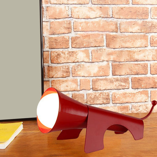 Lucy - Cartoon Red/Yellow Night Table Lamp - Dog-Like Metallic Shade