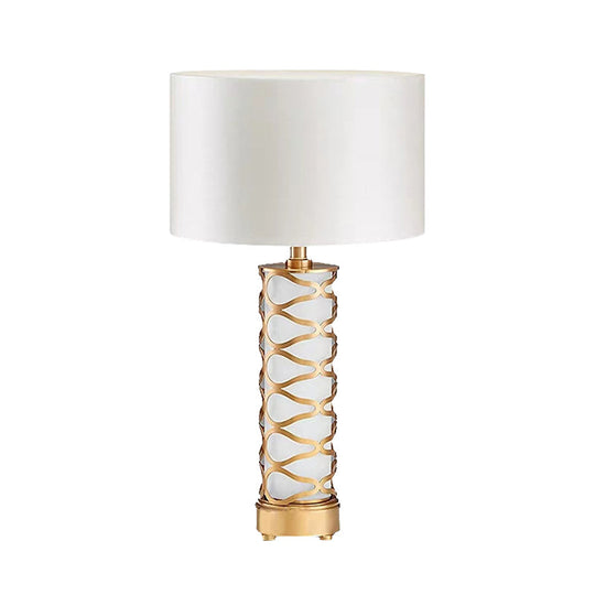 Classic White Drum Bedroom Night Table Lamp With Cylinder Base