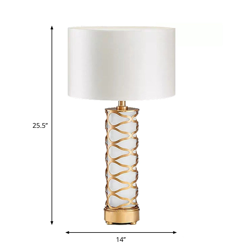 Wasat - Classic Fabric 1-Head White Desk Light - Drum Bedroom Night Table Lamp