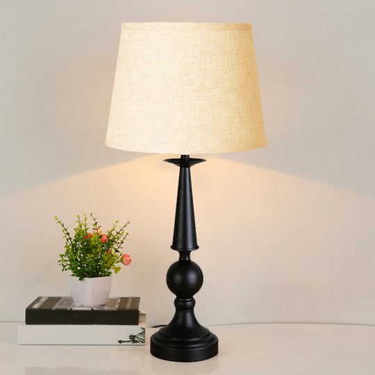 Retro Style Single-Light Nightstand Lamp With Black Fabric Shade For Task Lighting