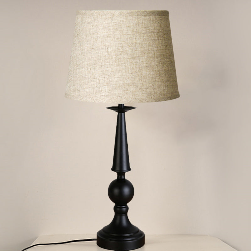 Retro Style Single-Light Nightstand Lamp With Black Fabric Shade For Task Lighting